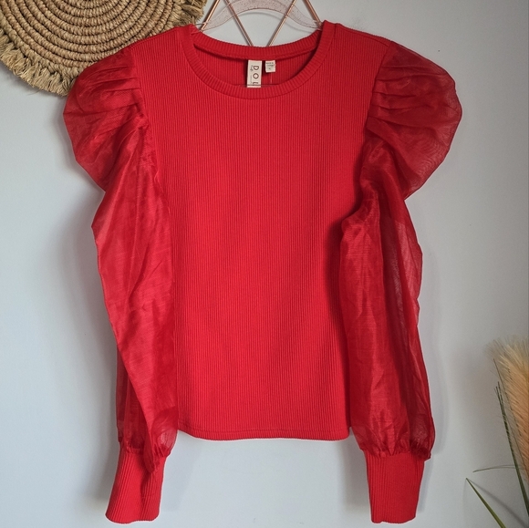 Anthropologie, New, Dolan Organza Red Puff Sleeve Top Blouse, Size XL - Picture 10 of 14